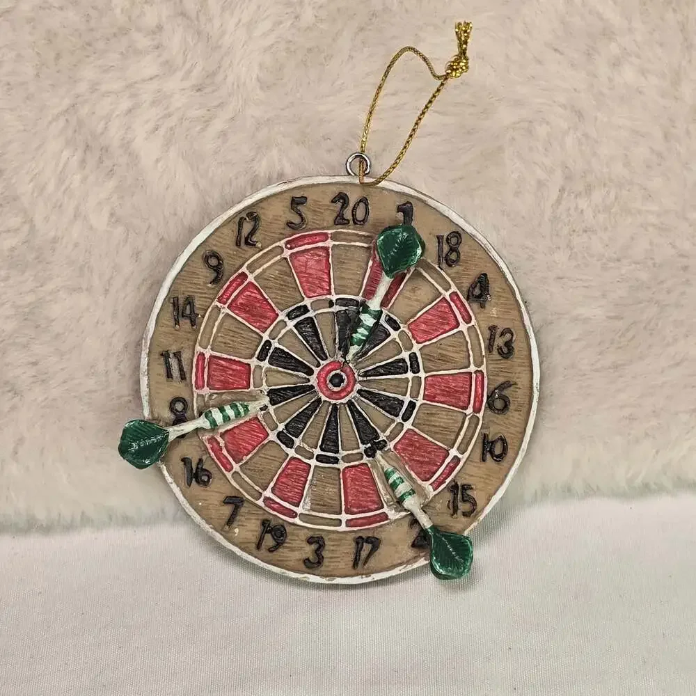 Vintage Dartboard Christmas Ornament – Hand-Painted with 3D Darts – 3.25